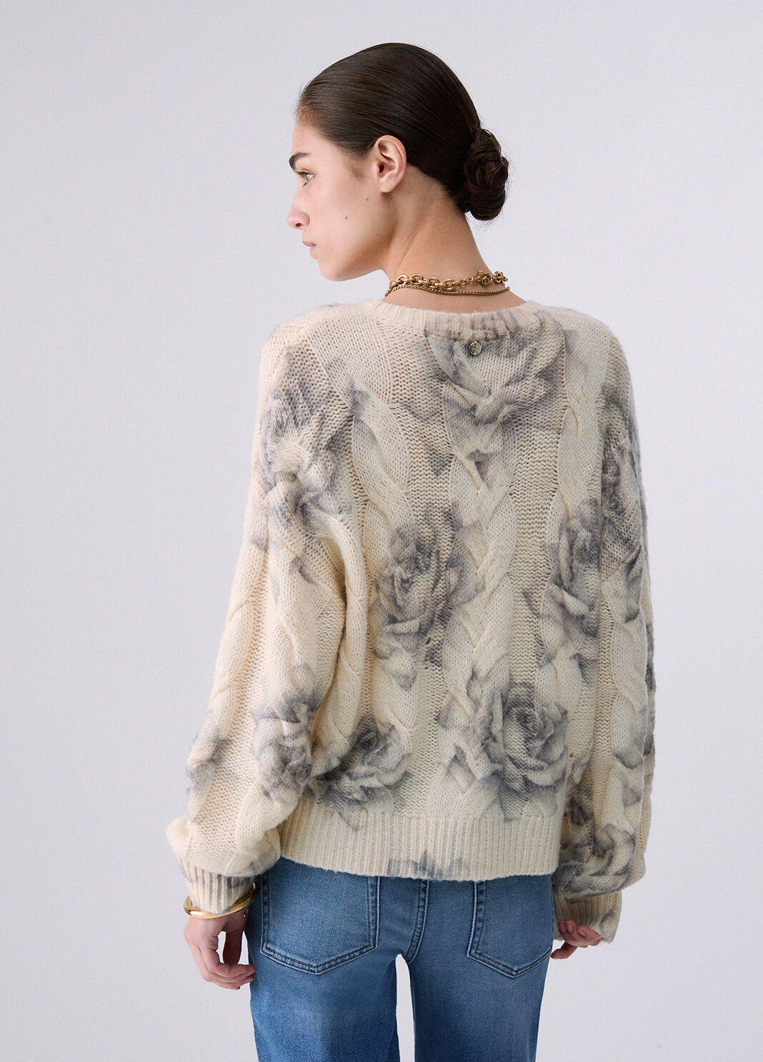 Wool Sweater with Rose Print white Liu Jo - large image number 1