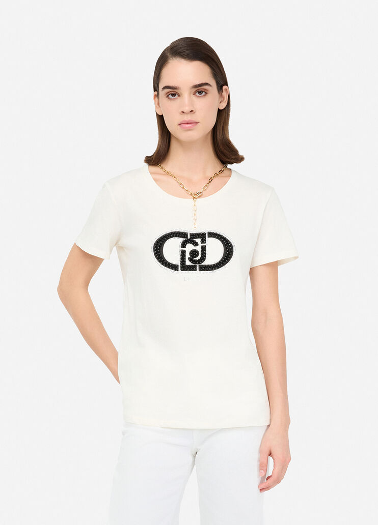 T-Shirt aus Baumwolle Milchweiß/Monogramm Liu Jo - medium T-Shirt aus Baumwolle Milchweiß/Monogramm Liu Jo - medium