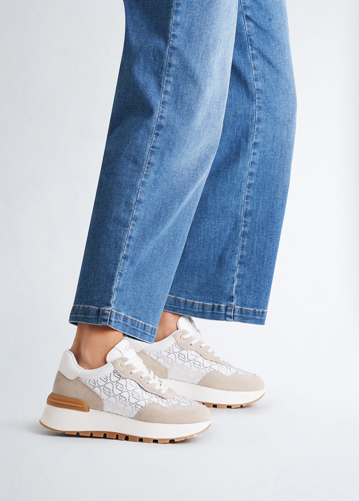 Sneakers with rhinestone logo colour white | Liu Jo