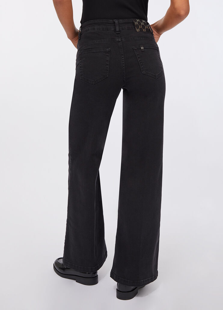 Jean évasé à taille haute denim noir Liu Jo - large image number 1