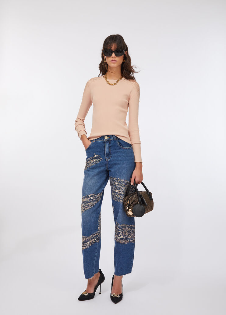 Pull avec dentelle rose poudre Liu Jo - large image number 5