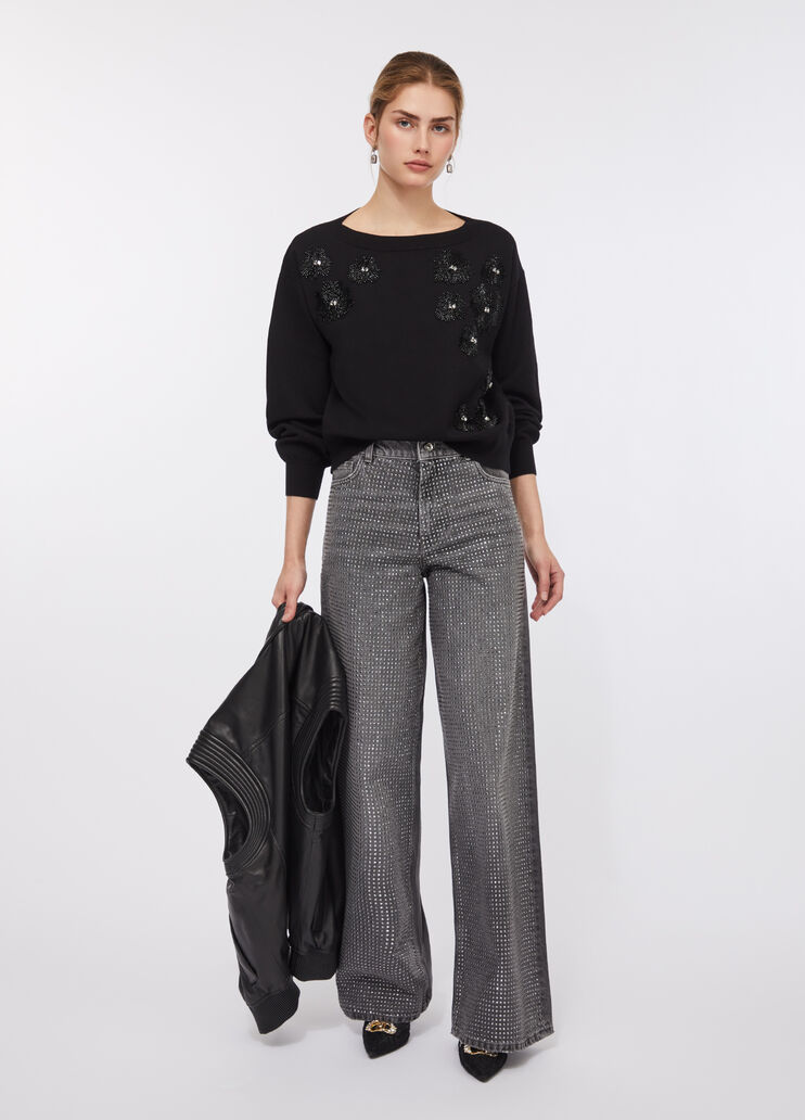 Jumper with gemstones black/floral Liu Jo - large image number 5