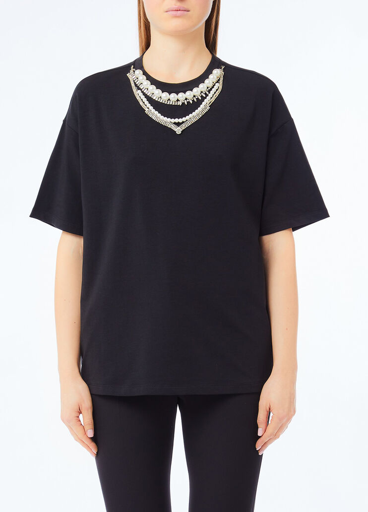 T-shirt con perle e strass nero Liu Jo - medium