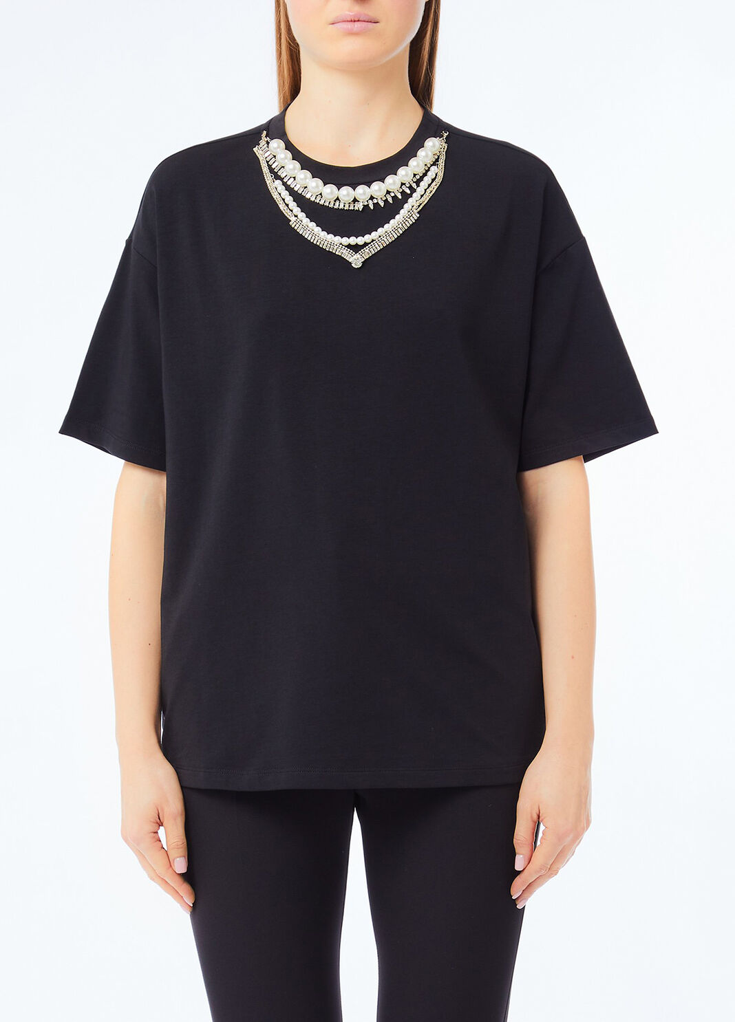 T-shirt con perle e strass nero Liu Jo - large image number 0