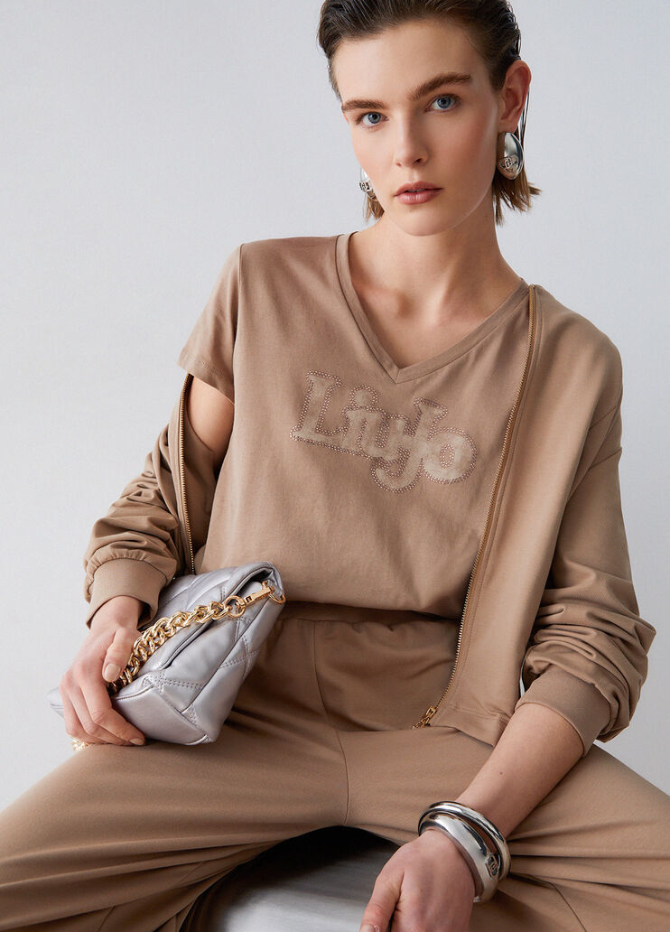 T-Shirt mit V-Ausschnitt Beige Liu Jo - medium