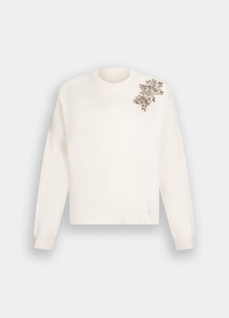 100% wool jumper with bejewelled embroidery white with embroidery Liu Jo - large image number 6