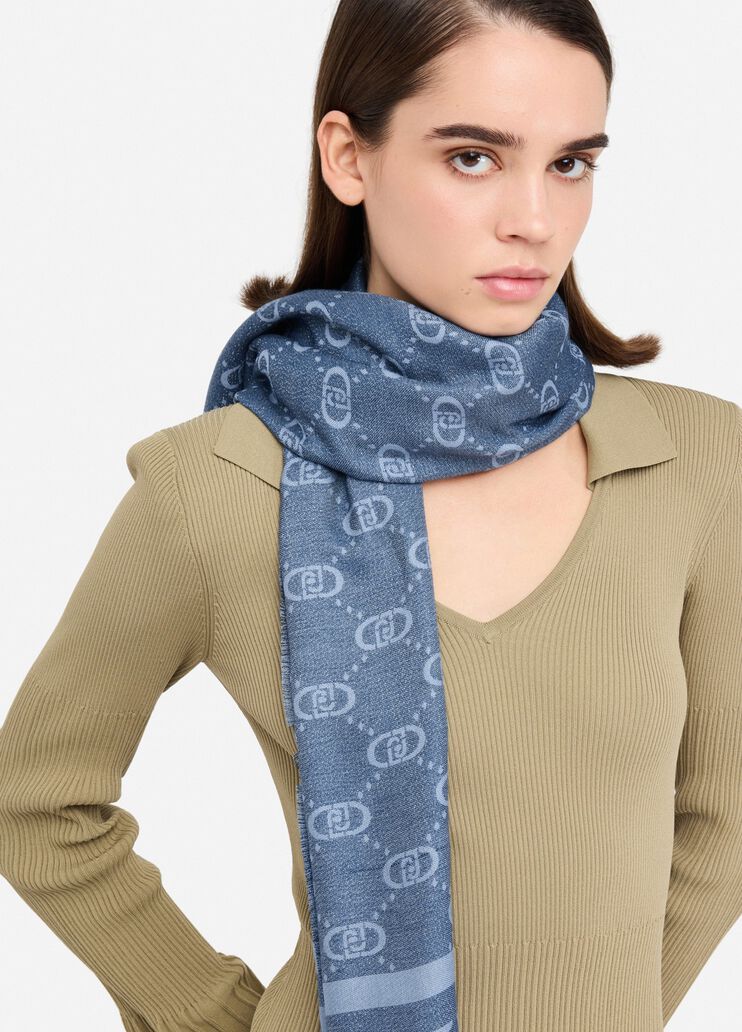 Shawl with logo light blue Liu Jo - medium Shawl with logo light blue Liu Jo - medium