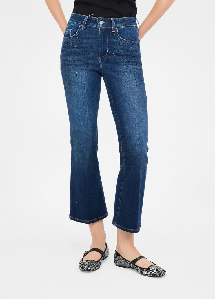 Cropped flared jeans with gemstones dark blue denim Liu Jo - medium Cropped flared jeans with gemstones dark blue denim Liu Jo - medium