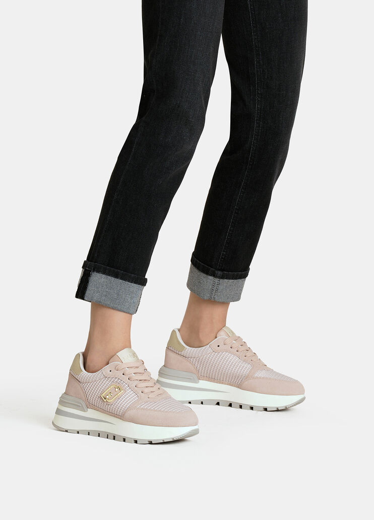 Suede and mesh sneakers nude Liu Jo - medium Suede and mesh sneakers nude Liu Jo - medium