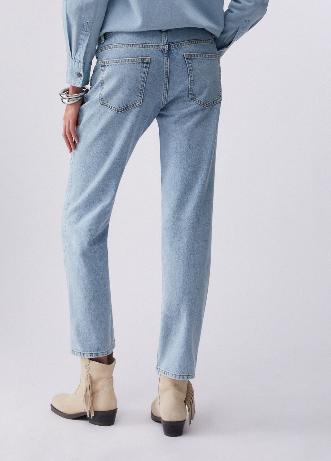 Straight-fit jeans with bejewelled embellishment blue denim Liu Jo - large image number 1