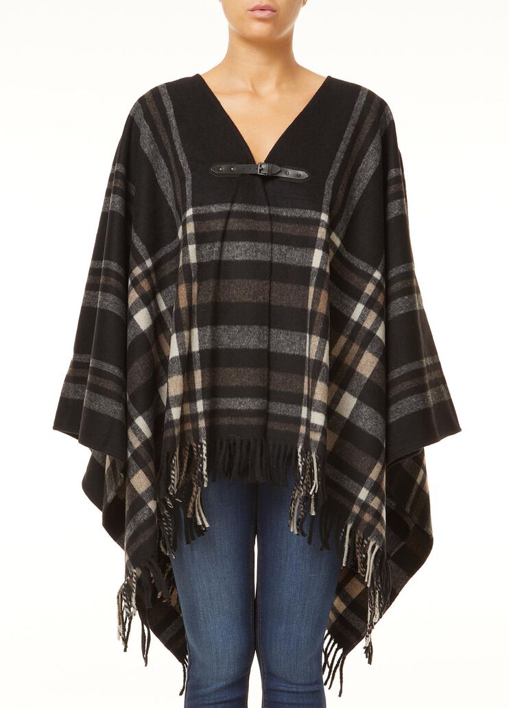 Poncho with fringes Brown/green check Liu Jo - large image number 0