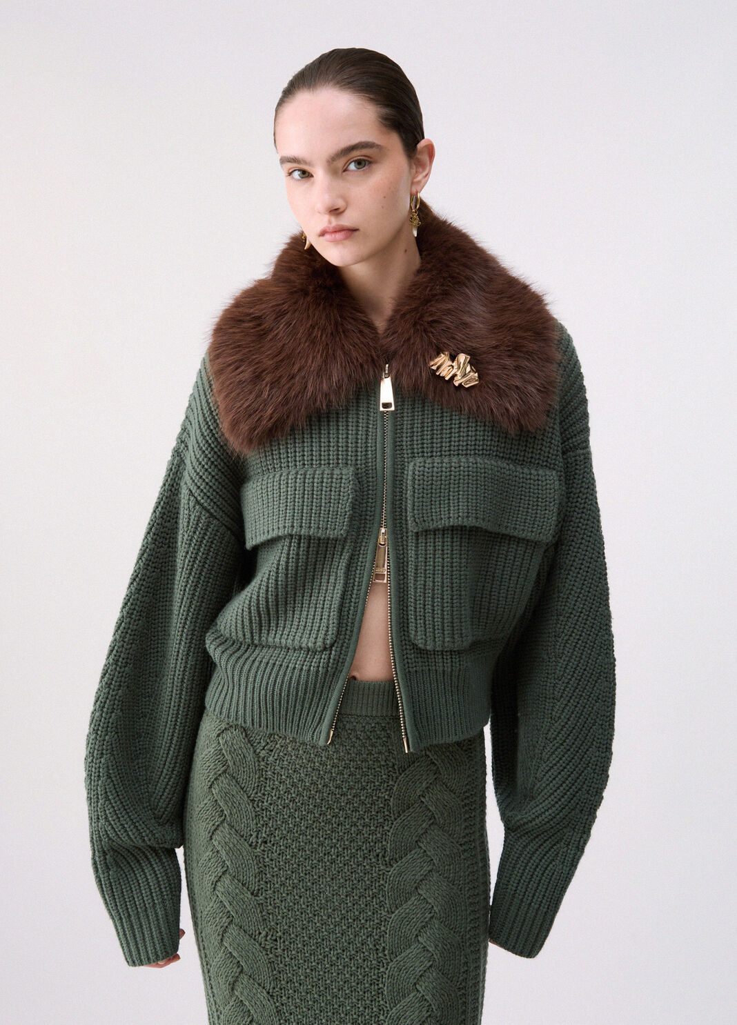 Wool bomber jacket with teddy collar dark green Liu Jo - large image number 0
