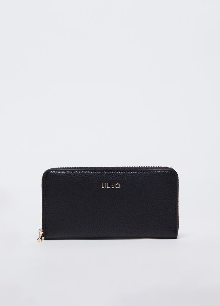 LIU JO: wallet in fabric with all over logo - Black