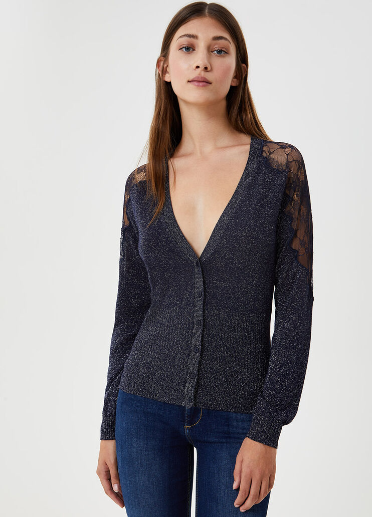 Cardigan with embroidery and lurex® Blue Liu Jo - large image number 0