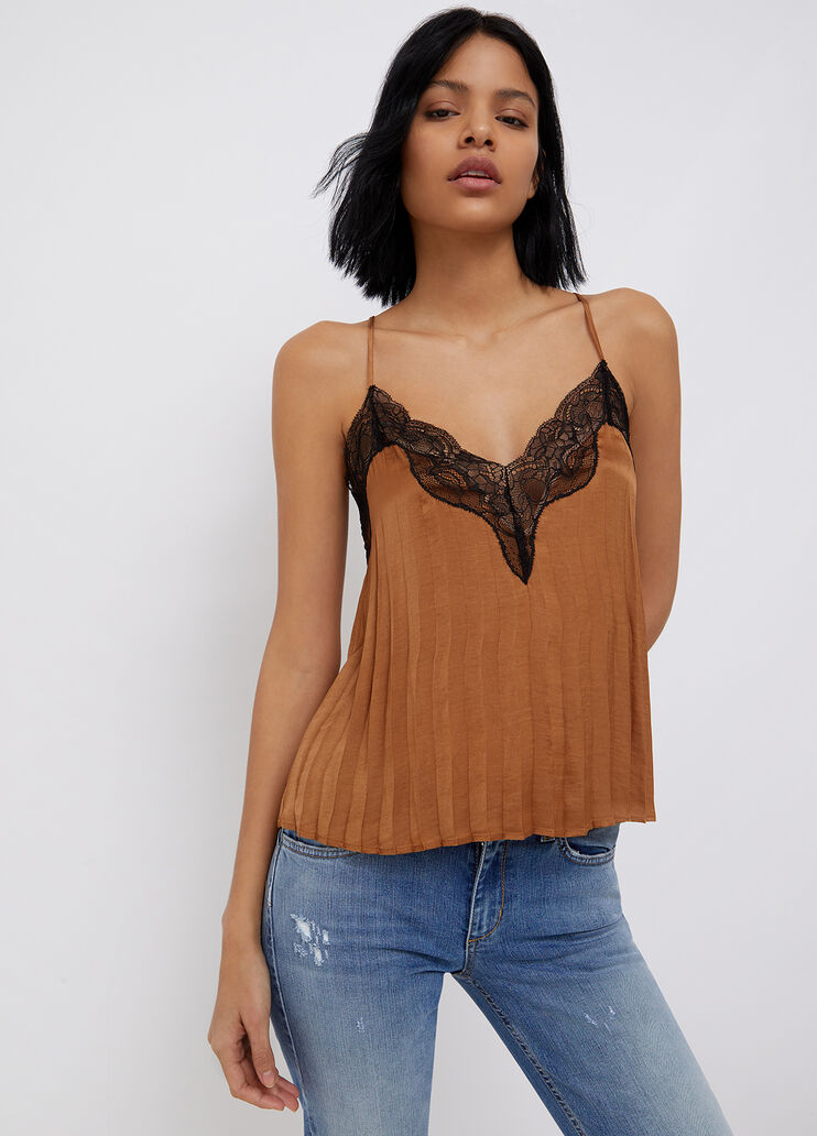 Pleated top with lace bronze Liu Jo - large image number 0