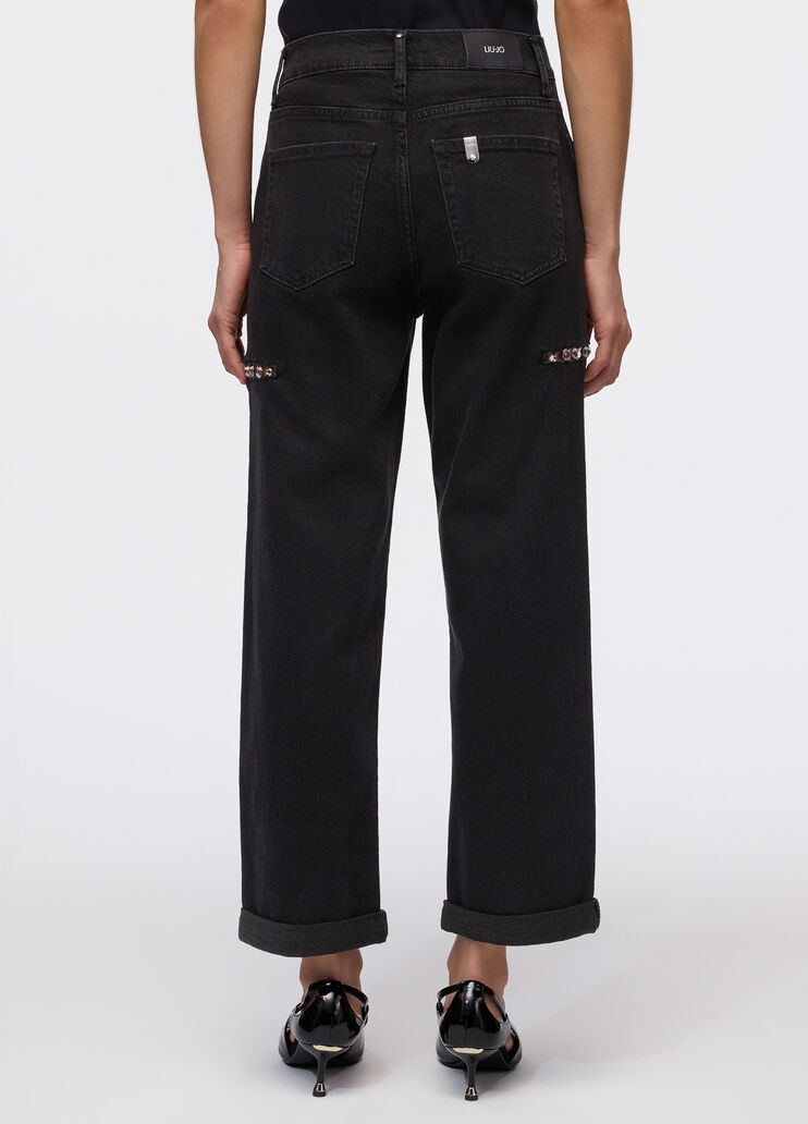 Straight-leg jeans with rhinestones black denim Liu Jo - large image number 1