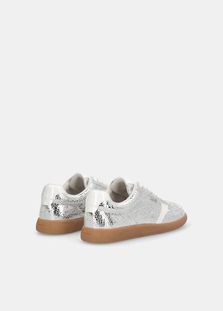 Metallic crackle-look leather sneakers silver Liu Jo - large image number 3 Metallic crackle-look leather sneakers silver Liu Jo - large image number 3
