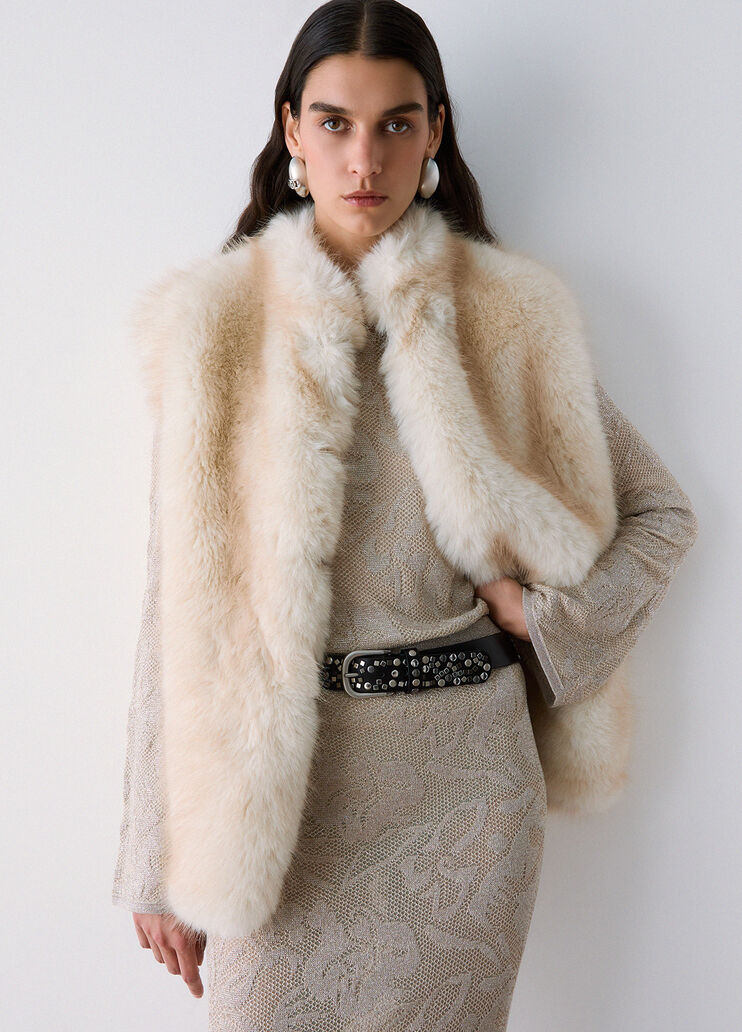 Faux Fur Vest with Belt cream Liu Jo - medium