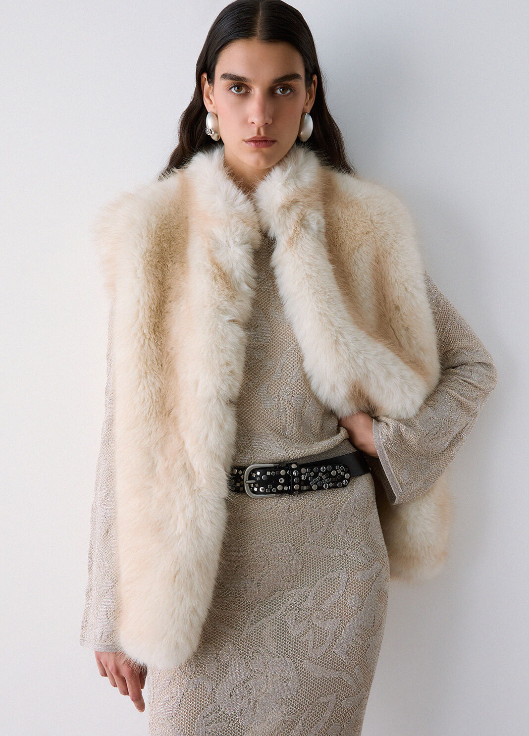 Faux Fur Vest with Belt cream Liu Jo - large image number 3
