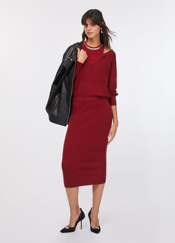 Knit dress with bejewelled embroidery red Liu Jo - medium