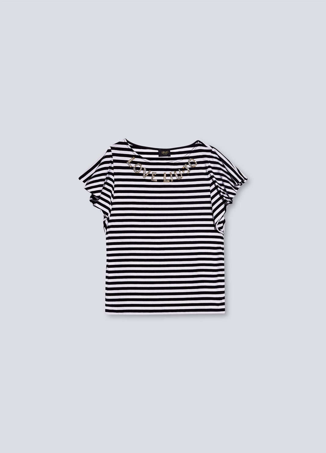 Striped t-shirt with jewel embroidery white/black Liu Jo - large image number 4