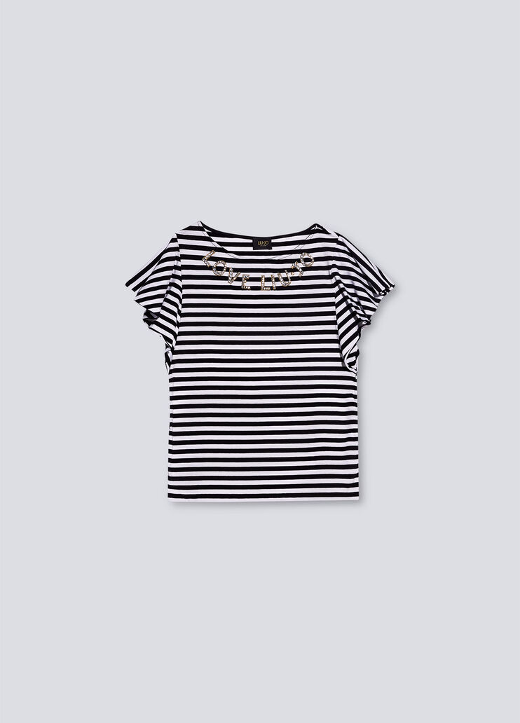 Striped t-shirt with jewel embroidery white/black Liu Jo - large image number 4 Striped t-shirt with jewel embroidery white/black Liu Jo - large image number 4