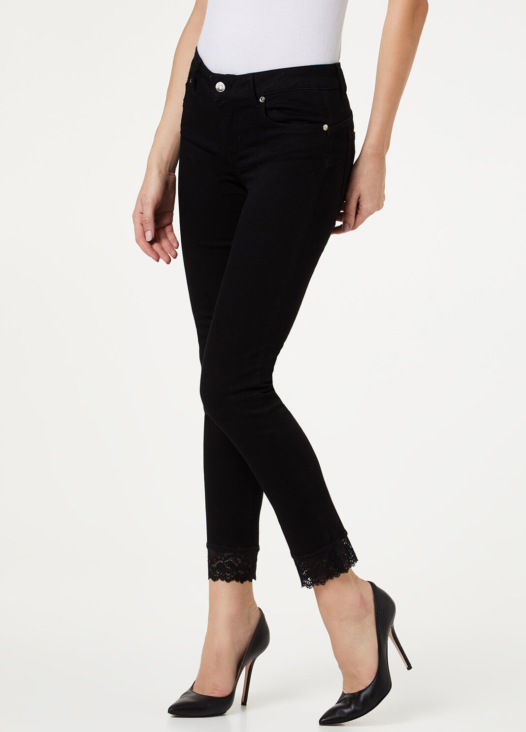 Джинсы скинни с кружевной отделкой Чёрный деним Liu Jo - large image number 0