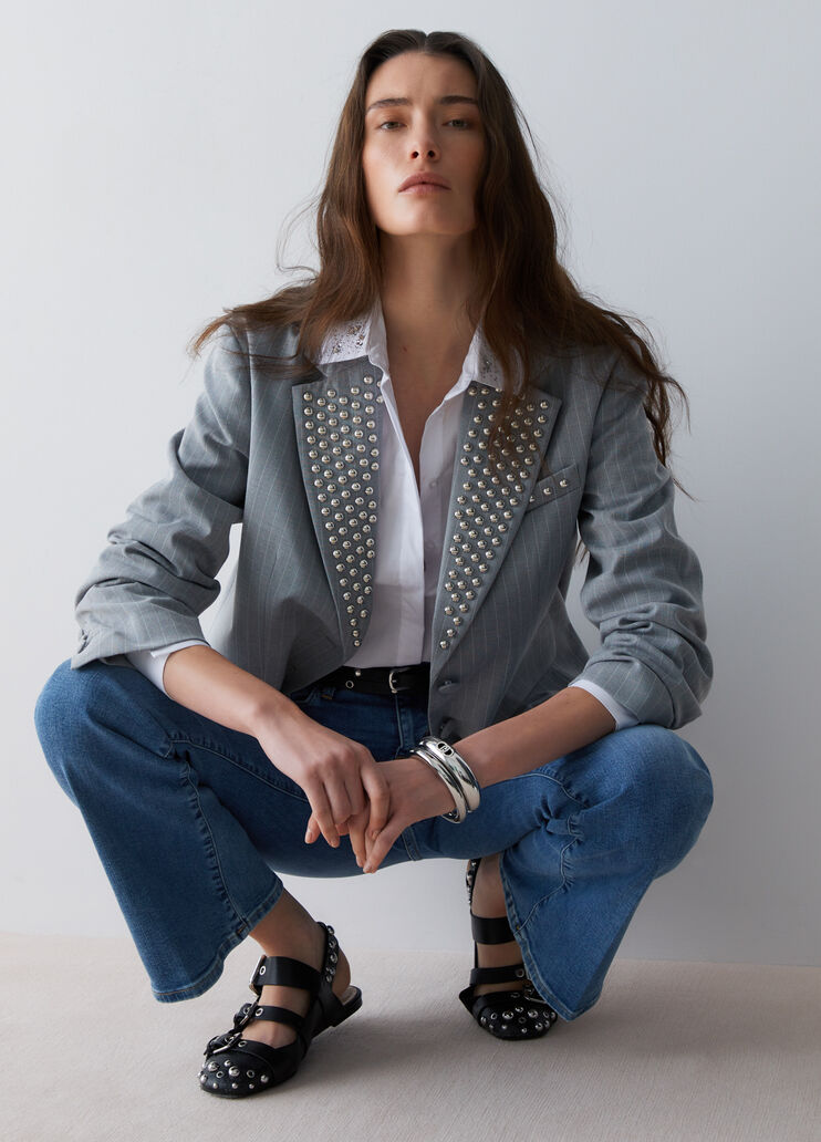 Блейзер в тонкую полоску с заклепками серый в тонкую полоску Liu Jo - medium