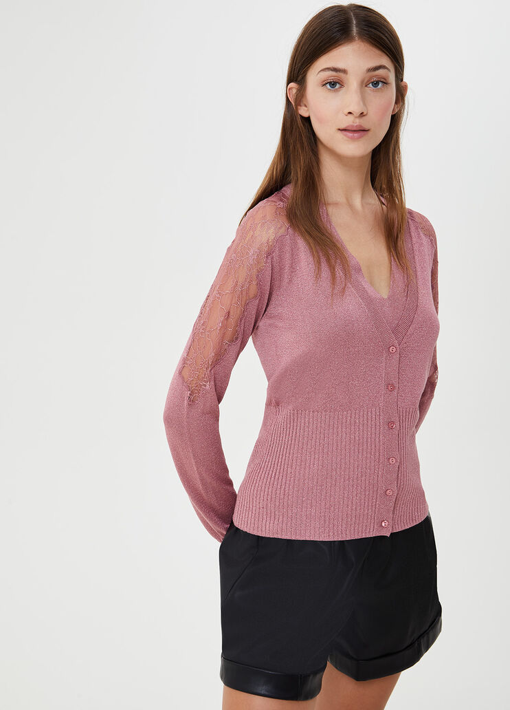 Cardigan with embroidery and lurex® Pink Liu Jo - large image number 0