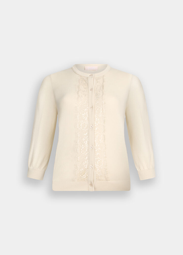Cardigan with lace detail light beige Liu Jo - large image number 6 Cardigan with lace detail light beige Liu Jo - large image number 6