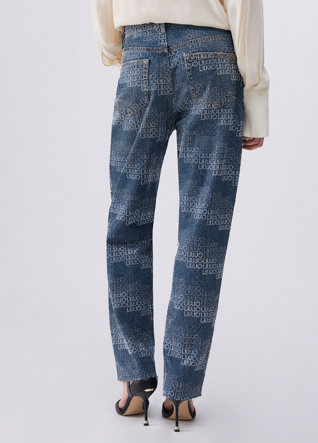 Jean droit avec strass denim bleu fonc&eacute; Liu Jo - large image number 1