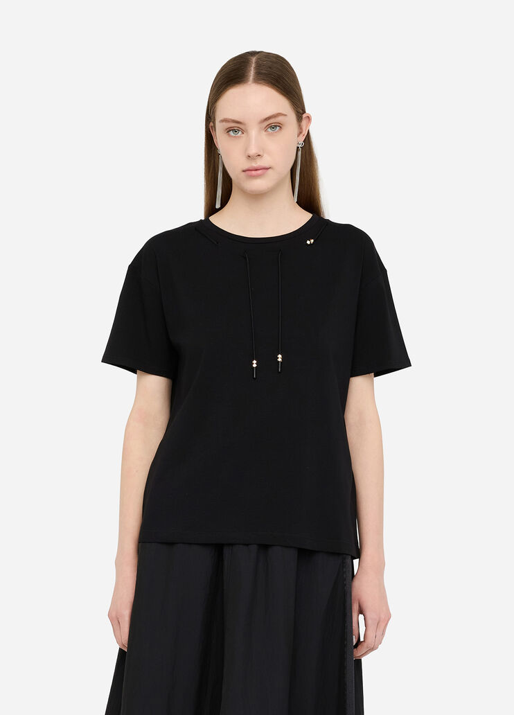 Cotton T-shirt with drawstring black Liu Jo - large image number 0 Cotton T-shirt with drawstring black Liu Jo - large image number 0