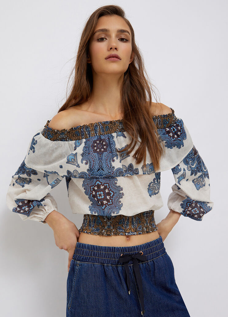 Top mit Carmen-Ausschnitt Optical-Print Liu Jo - large image number 0 Top mit Carmen-Ausschnitt Optical-Print Liu Jo - large image number 0
