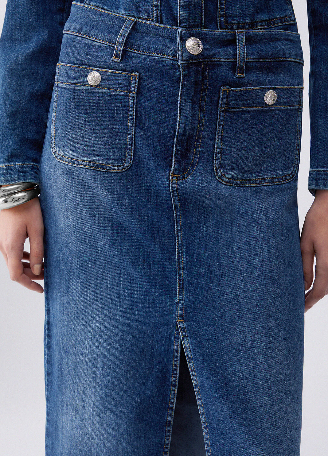 Gonna longuette in denim denim blu scuro Liu Jo - large image number 4