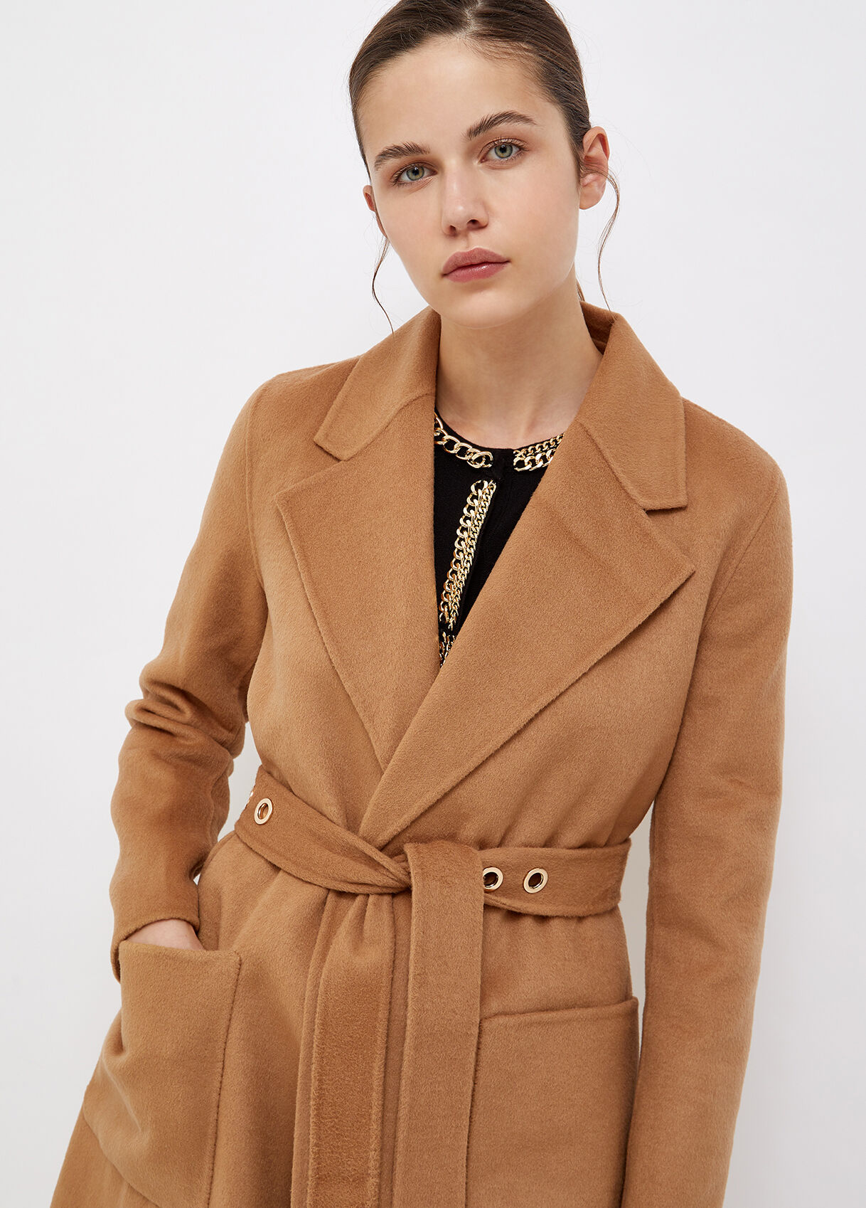 camel colour long coat