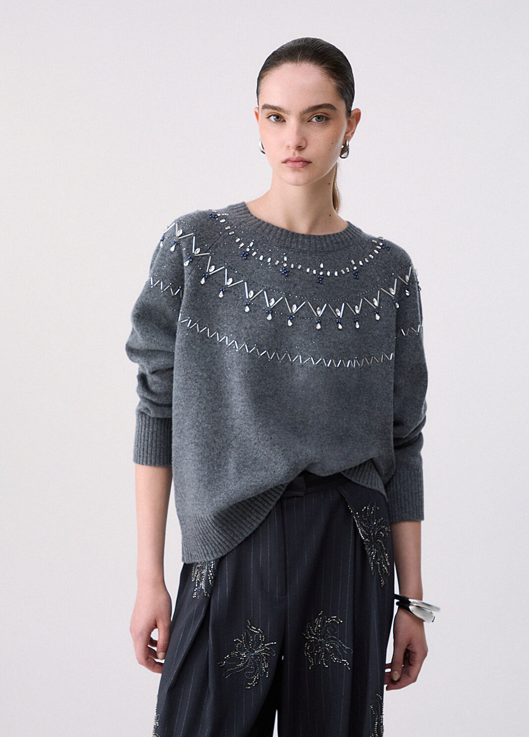 Knit in wool with jewel embroidery grey Liu Jo - large image number 0