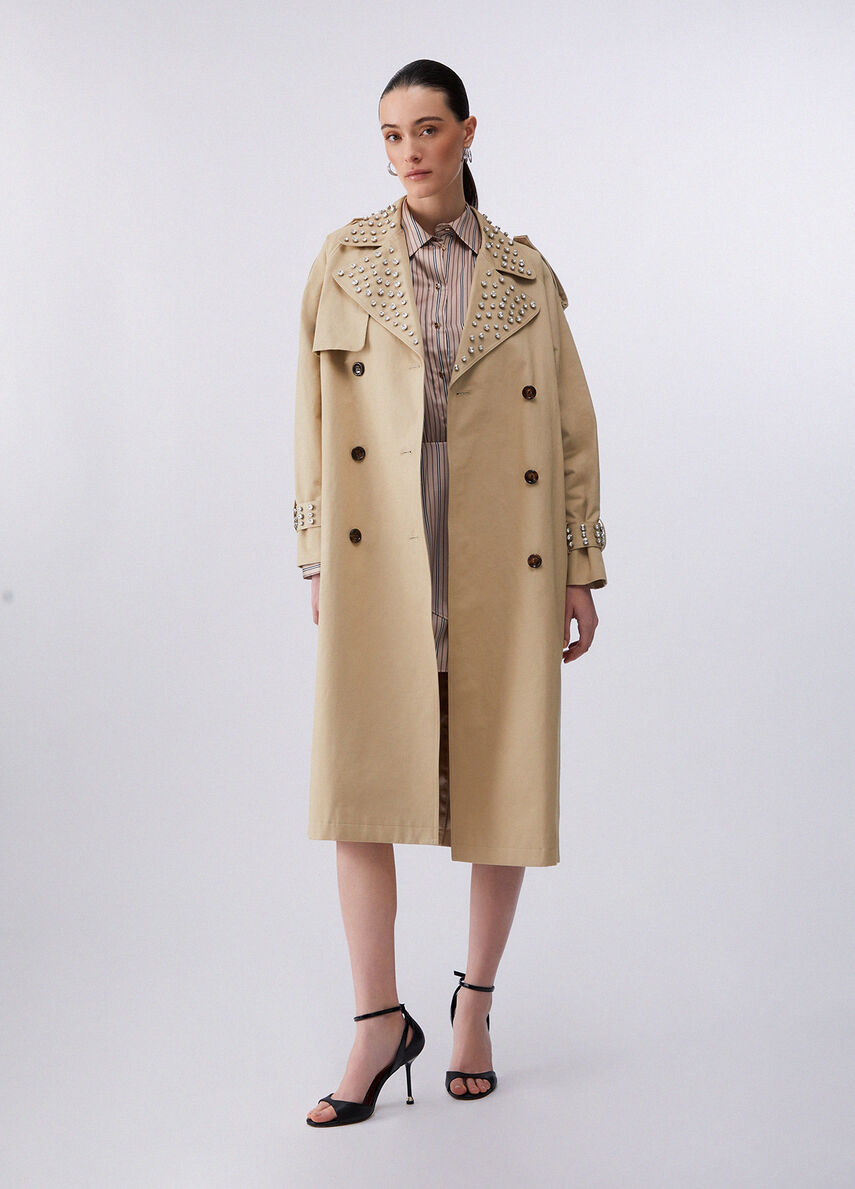 Trench coat with bejewelled embellishment colour cappuccino | Liu Jo