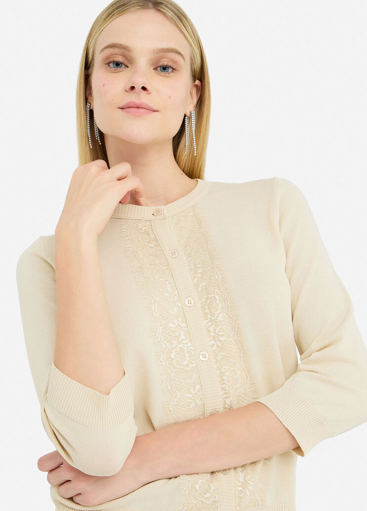 Cardigan with lace detail light beige Liu Jo - large image number 2 Cardigan with lace detail light beige Liu Jo - large image number 2
