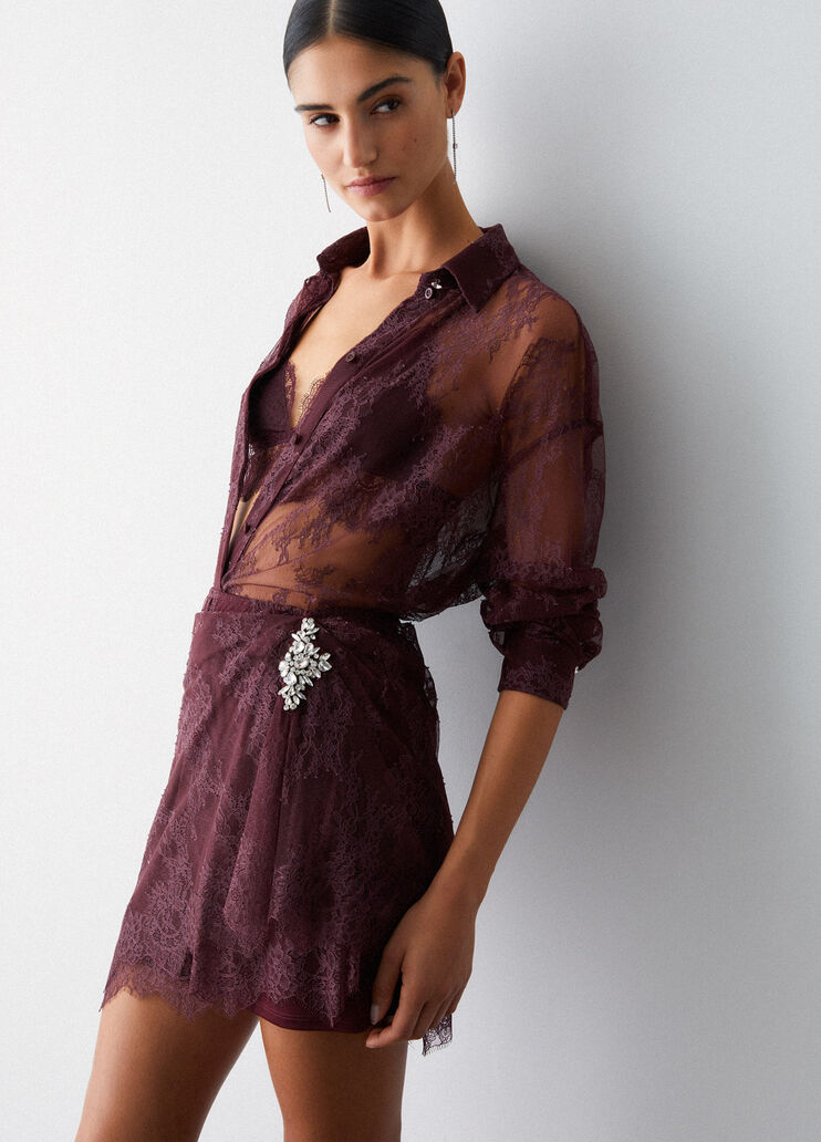 Chemise en dentelle Chantilly marron foncé Liu Jo - medium