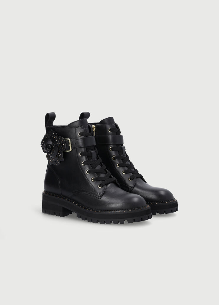 Leather combat boots with studded flowers black Liu Jo - large image number 2 Leather combat boots with studded flowers black Liu Jo - large image number 2