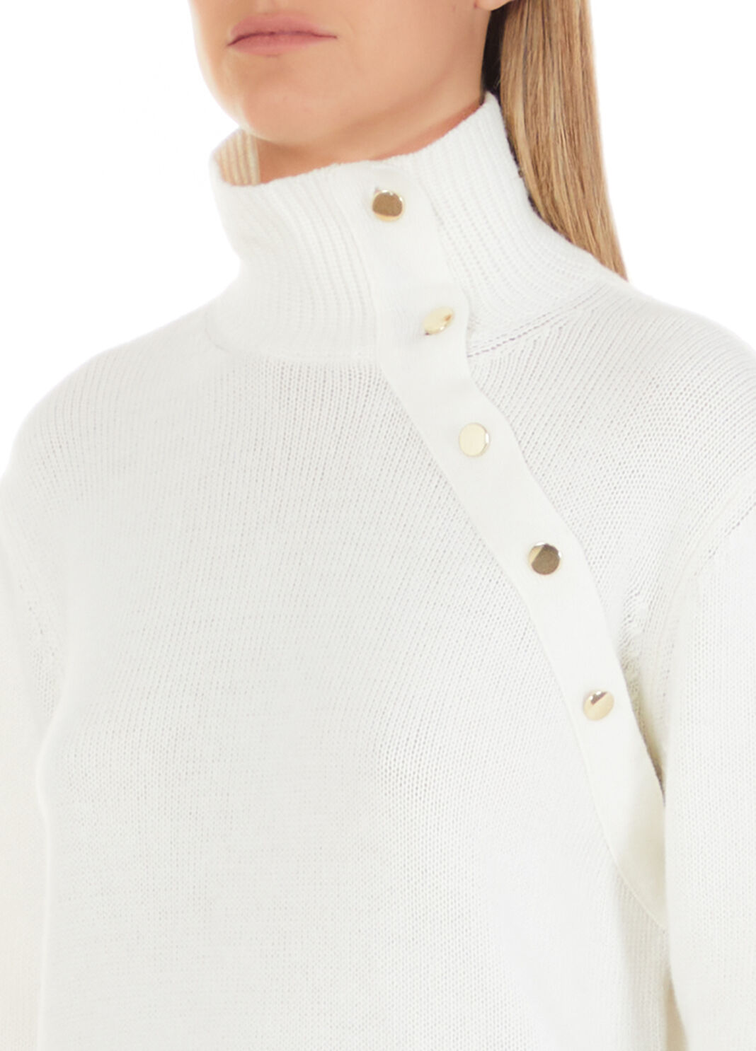 Pull avec boutons m&eacute;talliques blanc laine Liu Jo - large image number 2