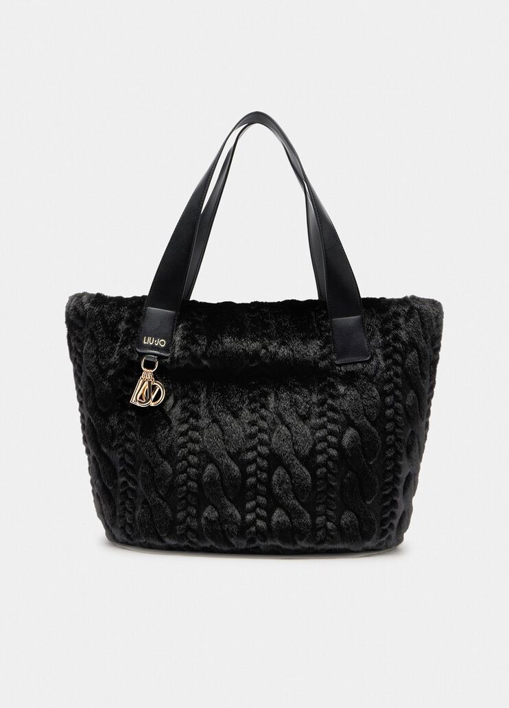 Sac hobo en imitation fourrure noir Liu Jo - medium