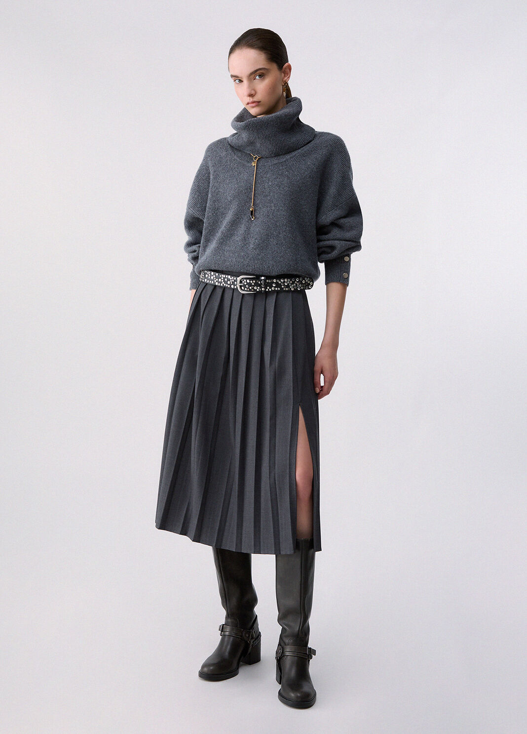 Turtleneck sweater in pure wool grey m&eacute;lange Liu Jo - large image number 5