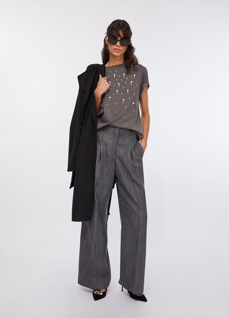 T-shirt with pearls and rhinestones grey Liu Jo - large image number 5