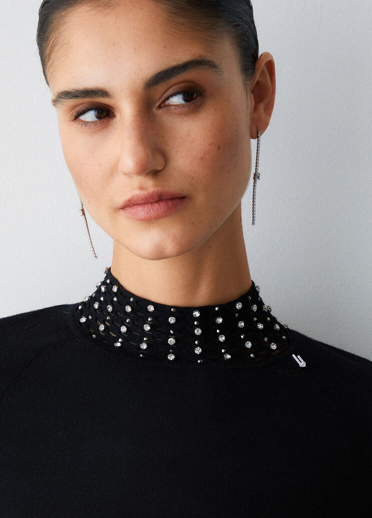 Jumper with cut-out and jewel embroidery black Liu Jo - medium