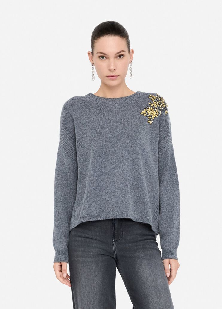 100% wool jumper with bejewelled embroidery grey Liu Jo - medium 100% wool jumper with bejewelled embroidery grey Liu Jo - medium