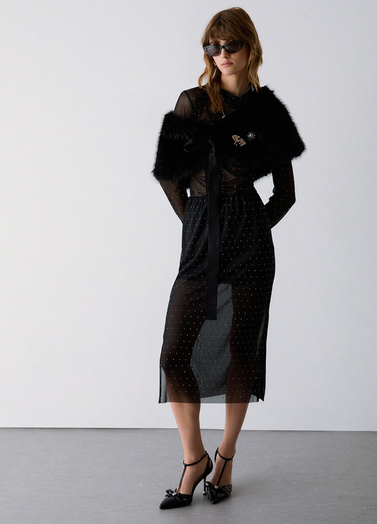 Midi skirt in tulle with jewel embroidery black Liu Jo - medium
