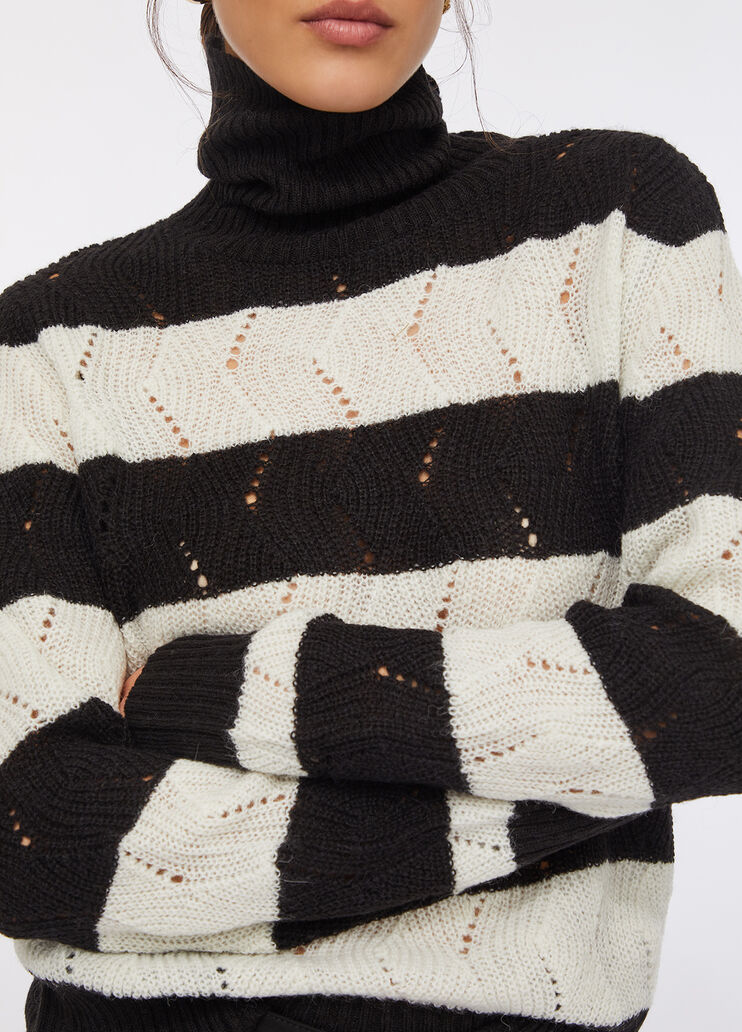Pull à col roulé avec rayures en laine et alpaga noir Liu Jo - medium