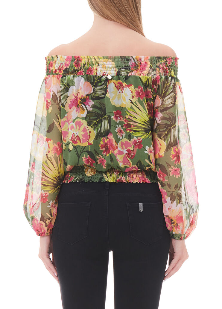 Bardot neckline top green with floral print Liu Jo - large image number 1 Bardot neckline top green with floral print Liu Jo - large image number 1