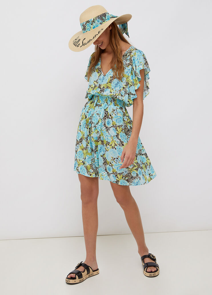 Short flowery dress animal-print turquoise flowers Liu Jo - large image number 3 Short flowery dress animal-print turquoise flowers Liu Jo - large image number 3